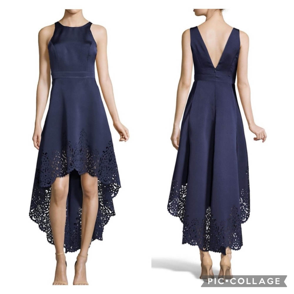 Nicole Miller High-Low Perforated Navy Gown Size 10
